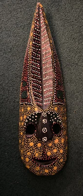 Wooden African Style Mask Smiley Wall Decor Mask Hand Carved + Bonus Mask - Image 1 of 2