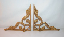 Pair Antique Gold Ornate Victorian Cast Iron Shelf Brackets Refurbished