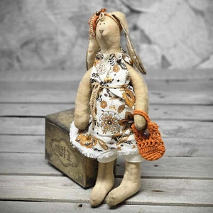Coniglietto artista vintage con vestito 39 cm coniglietto in tessuto decorazione coniglietto pasquale fatto a mano - Foto 1 di 1
