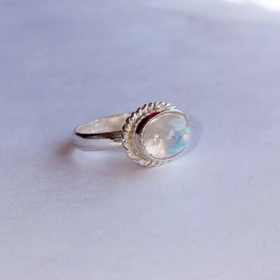Beautiful Fire Moonstone Oval Gemstone Boho Ring 925 Sterling Silver Womens Ring - Image 1 of 4