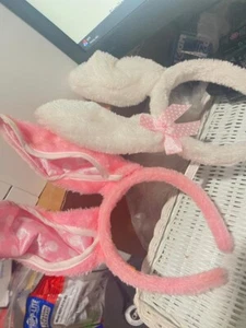 2-White & Pink KIDS PLUSH BUNNY EARS Easter Rabbit Head Band Furry Costume(1C - Picture 1 of 6
