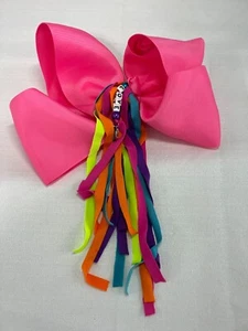 JoJo Siwa Large Hair Bow Clip Hot Pink Multicolor Ribbon Holographic Heart - Picture 1 of 4