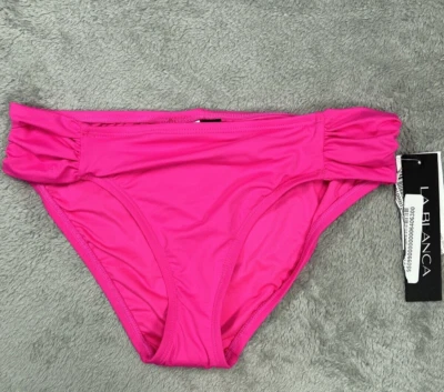 NWT LA BLANCA Bikini Bottom Womens 6 Swim Pink Goddess Shirred Side Hipster - Image 1 of 4