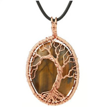 Tigers Eye Necklace Quartz Chakra Crystal Cord Tree of Life Pendant High Quality