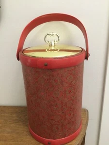Vintage MCM Red Gold Ice Bucket Wine Chiller Mid Century - Picture 1 of 5