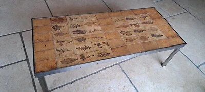 Roger Capron à Vallauris Table basse décor herbier salon 1950/1960 fer forgé - Photo 1/2