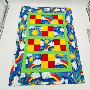 Rainbow Sunshine Baby Play Quilt 20x26 Colorful Primary Colors Decor Sun - Picture 1 of 6