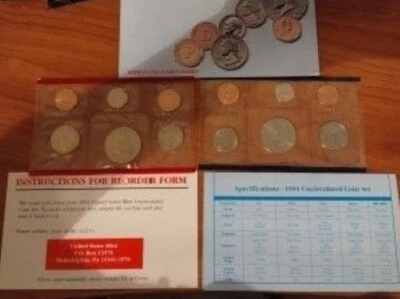 1994 US MINT 10 COIN UNCIRCULATED SET COMPLETE PHILADELPHIA & DENVER OGP & COA - Image 1 of 3