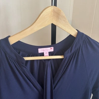 Lilly Pulitzer Bailor Navy Blue Belted Shirt Dress Gold Buttons Women XXS Resort - Image 1 of 4