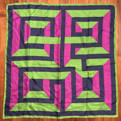Vintage 70s Geometric Burmel Silk Headscarf, Green & purple, Neckscarf - Image 1 of 4