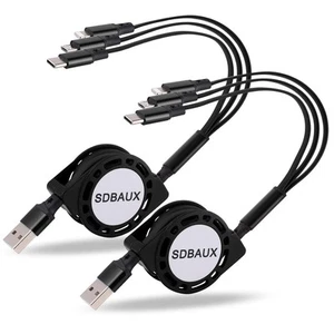 SDBAUX 2Pack Multi USB Charger Cable Retractable 3 in 1 Multiple 3.3ft/Black - Picture 1 of 6