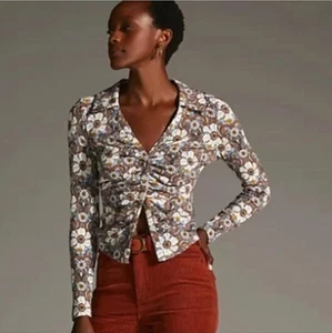 Maeve by Anthropologie Floral Ruched Shirt Button Front Size Small 70s Boho - Bild 1 von 11