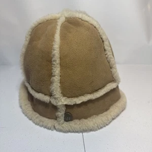 UGG brown Shearling Sheepskin Leather Suede Hat Size 0/S SKU 9522 - Picture 1 of 7