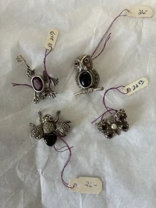 VINTAGE MARCASITE INSECT & ANIMAL STERLING SILVER PINS NICE LOT OF 4 DIFFERENT - Picture 1 of 3