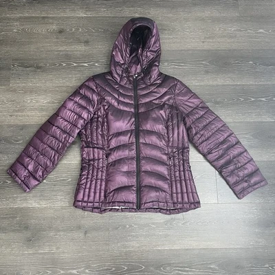 Andrew Marc Packable Down Puffer Jacket Hood Metallic Purple Full Zip Womens XL - Image 1 of 4