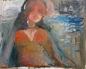 Gothic Americana Portrait Girl Interior Fauvism Oil Painting 16"x20" Canvas - Picture 1 of 3