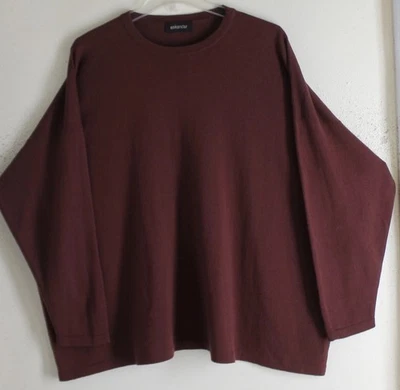 Eskandar O/S Puce BROWN-PURPLE Round Neck Merino Wool Knit LONG Crewneck Sweater - Image 1 of 4