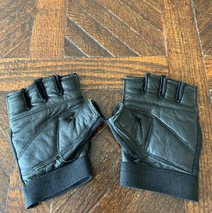Women Fingerless Cowhide Leather Motorcycle Gloves - Black Size XS - Picture 1 of 3