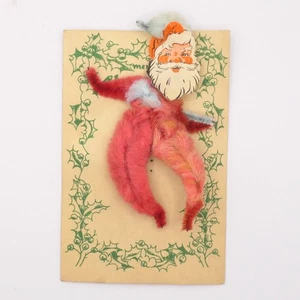 1940s DEADSTOCK Vintage Chenille Pipe Cleaner Santa Ornament on Original Card - Picture 1 of 3