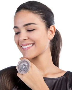 Anillo de plata alemán ajustable afgano estilo Bollywood tamaño libre banda de anillo indio - Imagen 1 de 4