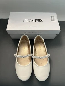 Dream Paris Little Girls Kids Size 1 Ivory Slip On Ballet Flat Dress Pearl Strap - Picture 1 of 6