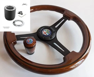 Steering Wheel fits For Alfa Romeo Wood Black + Gear knob Set Spider 83-89' - Picture 1 of 15
