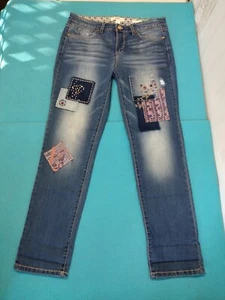 Vintage America Blues Women Floral Patches Boho Straigh Jeans Hippie Blue 6R /28 - Picture 1 of 10