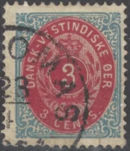 Indias Occidentales Danesas Sc # 6e USADO, 3¢ AZUL Y CARMÍN, CORONA REAL - Imagen 1 de 1