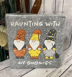 HALLOWEEN GNOME-COCKTAIL NAPKINS- HAUNTING WITH MY GNOMIES SAYING -40 CT PK NEW! - Picture 1 of 4