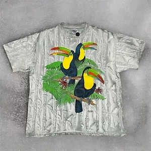 Vintage 90s Zooper Toucan Nature AOP Single Stitch T-Shirt Mark Maglio Adult XL - Picture 1 of 7