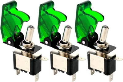 3 Pezzi Interruttore a Levetta Con Luce a LED Verde, 20A 12V-24VDC, SPST ON-OFF  - Immagine 1 di 4