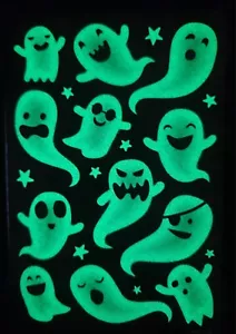 HALLOWEEN STICKER "GLOW GHOSTS IN THE DARK" (SHEET SIZE) 4 X 6 👻👀👻👀👻 - Picture 1 of 2