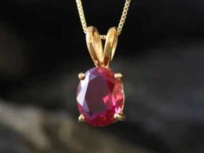 4 Ct Oval Cut Lab-Created Red Ruby Solitaire Pendant Necklace Yellow Gold Plated - Image 1 of 4