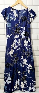 Talbots Petite Ladies 100% Viscose Blue White Floral Print Dress Short Sleeve... - Picture 1 of 5