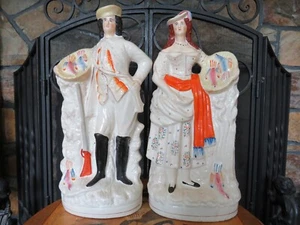 Staffordshire Earthenware Flatback Figurines of Pheasant Hunter & Wife (c.1850s) - Picture 1 of 24