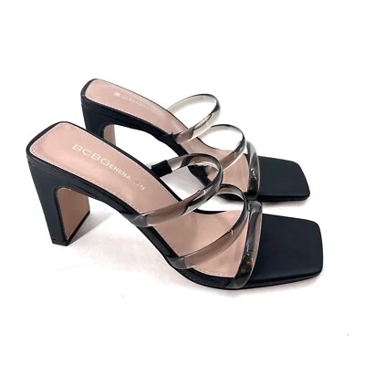 BCBGeneration Falla Black Block Heel Square Toe Sandals High Heels Womens Size 6 - Imagem 1 de 4