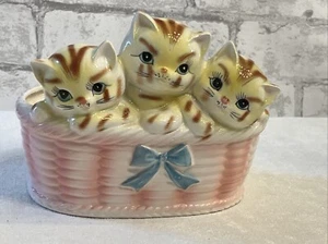 ADORABLE Vintage Relpo Japan Three Kittens  Anthropomorphic Kitch Planter - Picture 1 of 13
