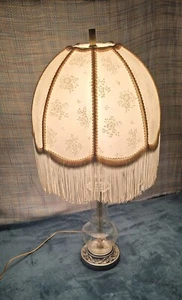 Vintage Victorian Etched Glass Lamp With Fringe Lampshade - Picture 1 of 14