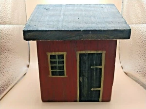 Casa roja de madera pintada a mano hecha a mano de 7,25" casa cabaña edificio - Imagen 1 de 6