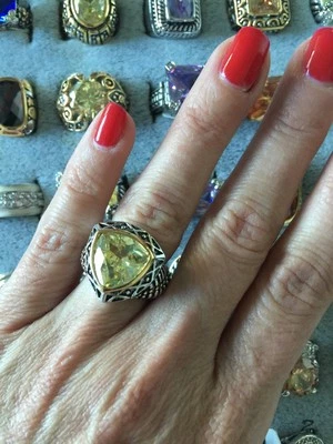 Новый «дизайнер вдохновил» светло-желтый CZ кольцо w. кабель хвостовик 2 тона детали размер 6 - Изображение 1 из 4