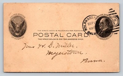 1902 UX18 US Postal Card McKinley 1c DUPLEX Cancel BALTIMORE MD 'Telegraph Me' - Image 1 of 4