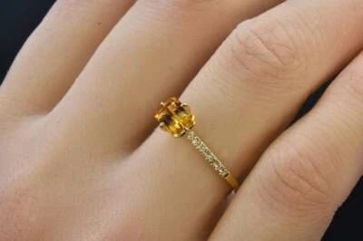 18K Yellow Gold Antique Vintage Natural yellow Sapphire Diamond Wedding Ring - Image 1 of 4