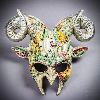 Krampus Devil Twisted Ram Horns Halloween Masquerade Cosplay Party Face Mask - Image 1 of 2