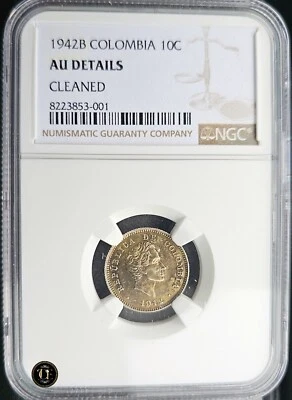 1942 Bogota Colombia 10 Centavos Silver NGC AU Details ¡Gorgeous Toning! ¡NICE! - Image 1 of 4