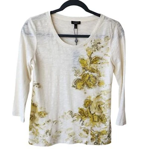 TALBOTS 3/4 Sleeve scoop neck floral graphic Cotton tee T-shirt Size XS **NWT** - Picture 1 of 11