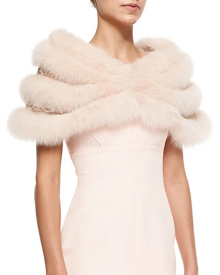 $4990 EXQUISITE J. MENDEL Tender ROSE Peachy Nude Fox Fur Chain Link STOLE - Image 1 of 4