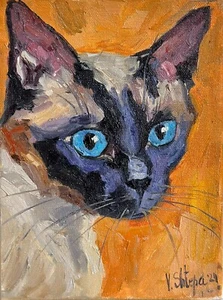 Gato siamés pintura al óleo original retrato impresionismo gatito firmado 6x8 pulgadas - Imagen 1 de 8