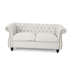  Christopher Knight Home Karen Traditional Chesterfield Loveseat Sofa, Beige  - Picture 1 of 8