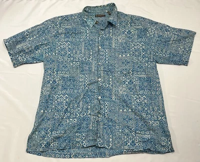 Tori Richard Shirt Men's XL Blue Button Up Hawaiian Aztec Cotton Lawn Vintage - Image 1 of 4