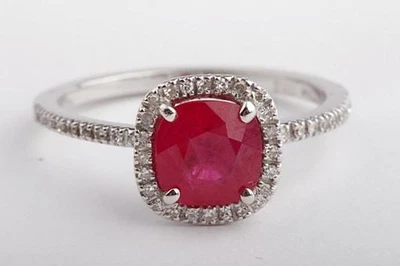 Ring Ruby 1,35ct Solitaire Diamonds 0,21ct 750 White Gold 18K Size 52 - Image 1 of 4